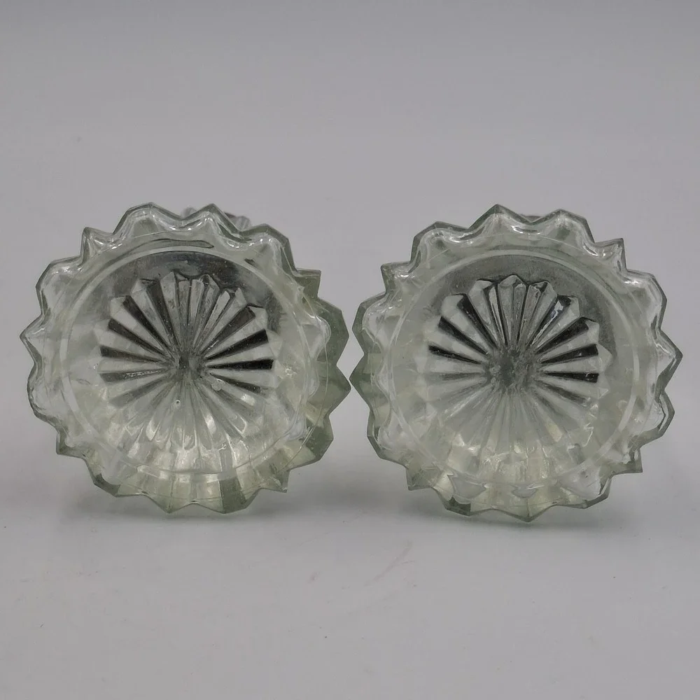 Vintage Fluted Glass Salt & Pepper Shakers Pair Scalloped Base Silver Tops 5.5